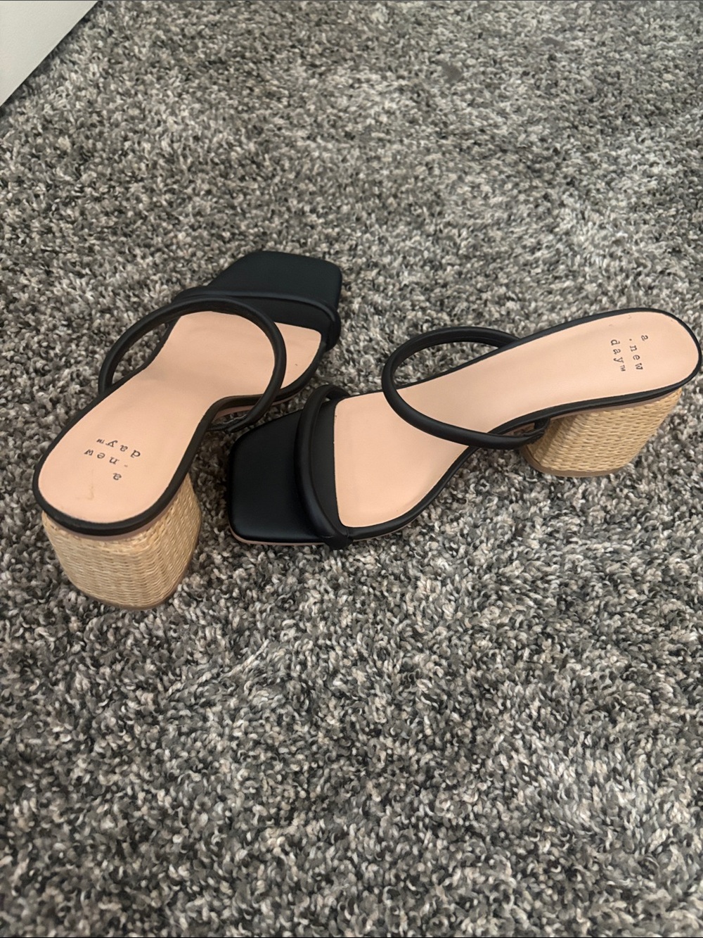 a new day Black Double-Strap Woven Block Heel Mules